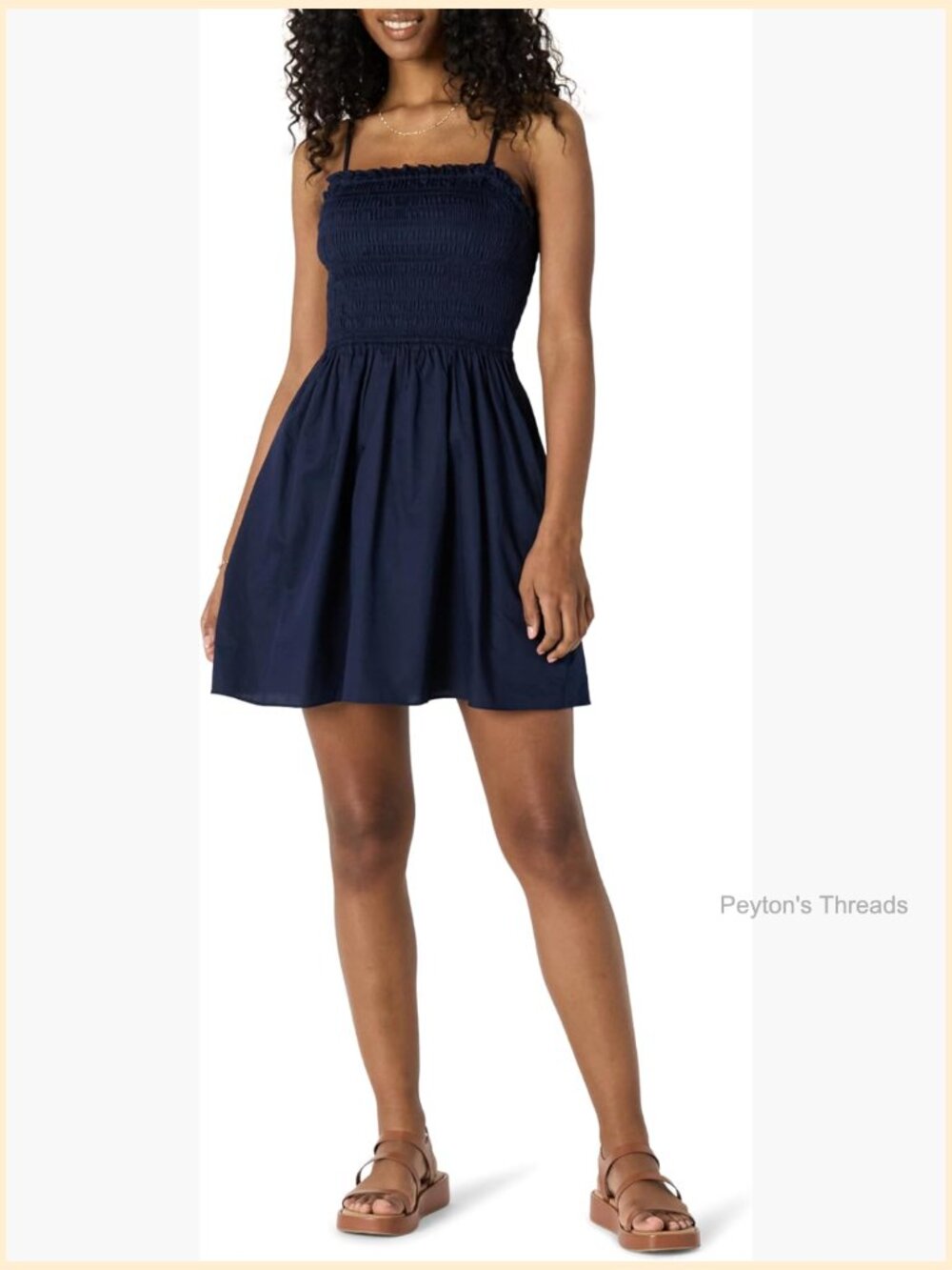 Regular-Fit Cotton Sateen Smocked Bodice Short Dress with Ruffle Edge